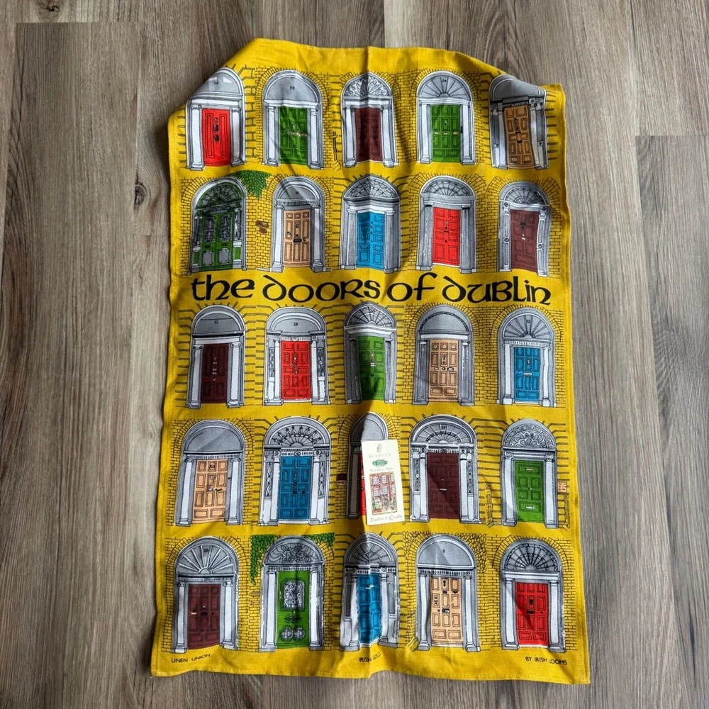 Blarney Woollen‎ Mills Doors of Dublin Tea Towel Yellow Linen Union Irish Looms